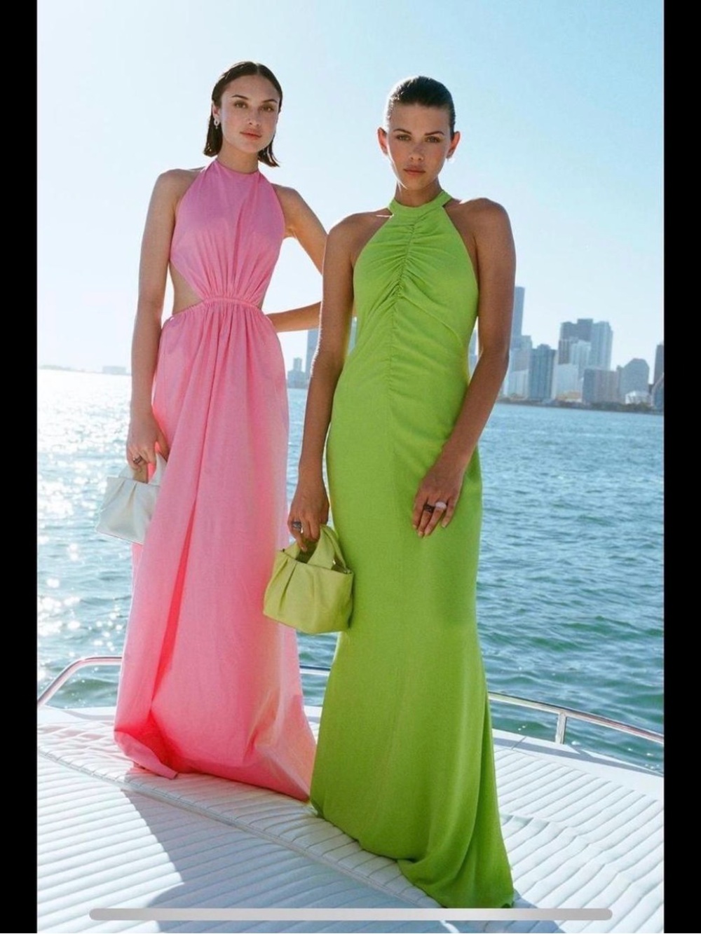 Staud Coastal Key Lime maxi dress with halter high neck and ruching size 4 NWT
